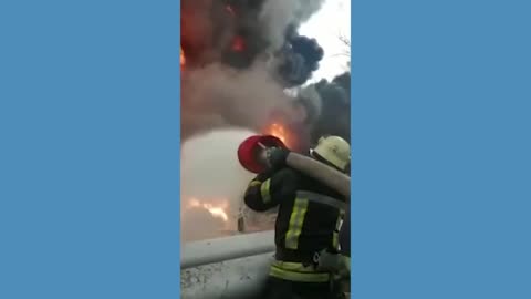 Oil depot on fire amid Russia's assault on Ukraine