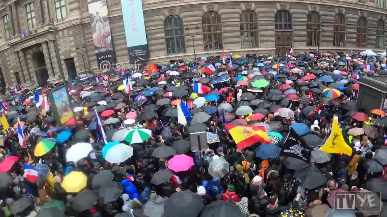 France - Massive turn out today as citizens protesting against Macron Mandates in the rain