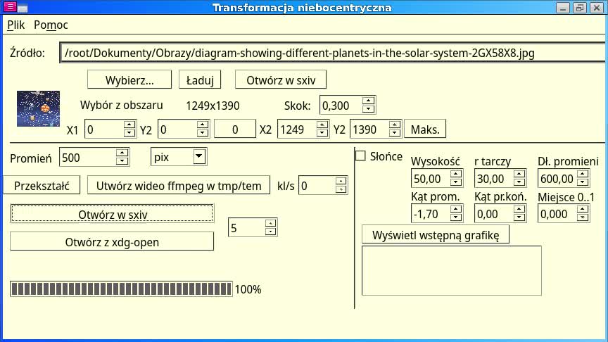 Układ planetarny – przekształcenie do Z. Wklęsłej /Solar system in SC – the inversion