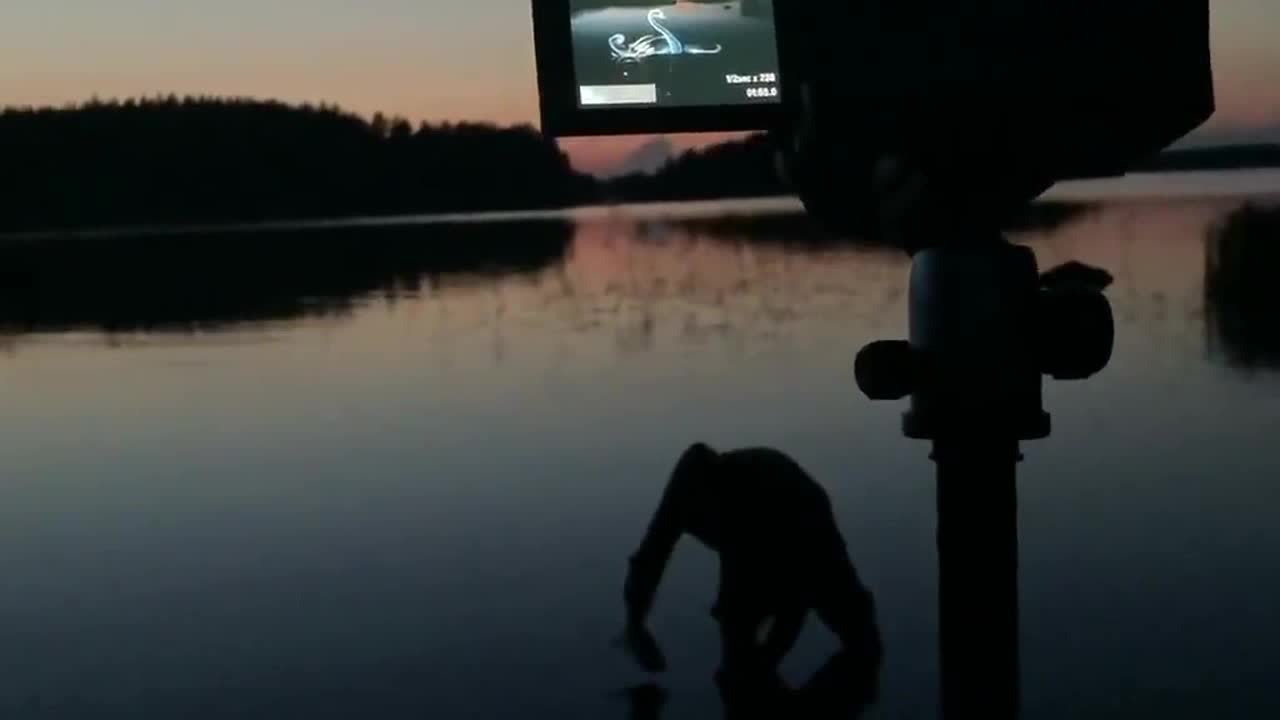 Photographer gives amazing behind-the-scenes look at how he creates light painting of swan