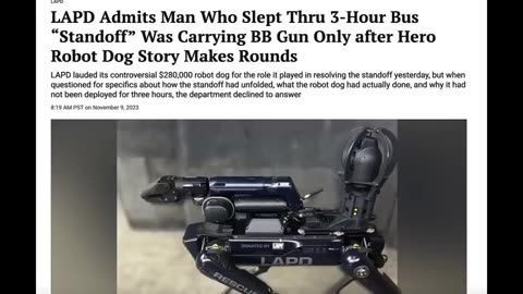 WARNING! ROBOT DOG UNARMS CIVILIAN! IF GOOD MEN CONTINUE TO LET EVIL TRIUMPH THEN WE ARE ALL DOOMED!