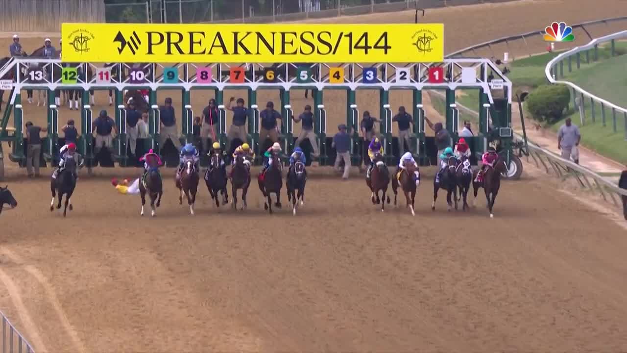 Preakness Stakes 2019 (FULL RACE), jockey John Velazquez thrown from horse | NBC Sports