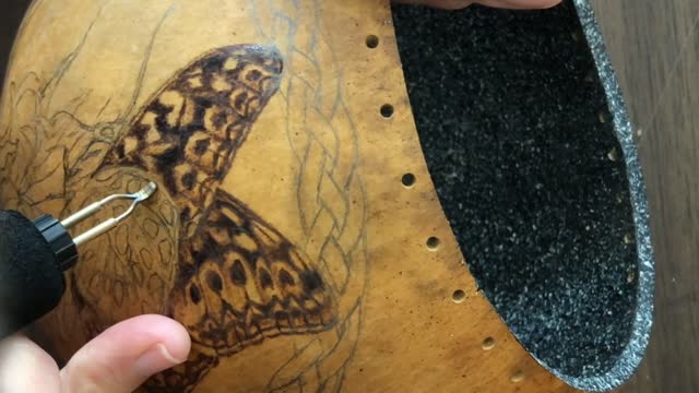 Celtic Butterfly Pyrography Gourd Burning part 1