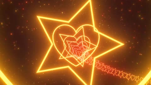 1168. Bright Golden Glowing Neon Color Heart And Star Shaped Endless Tunnel 4