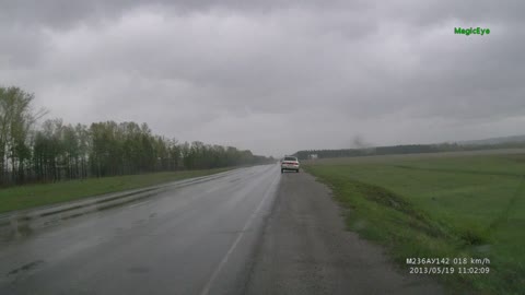 Car Loses Control on Wet Roads