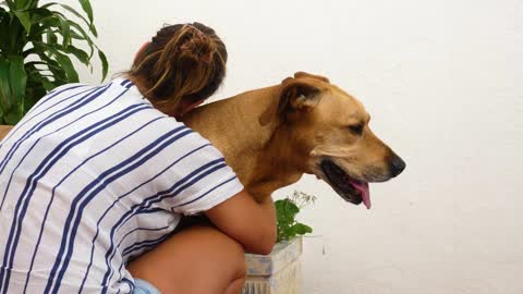 Girl Hugging a Dog