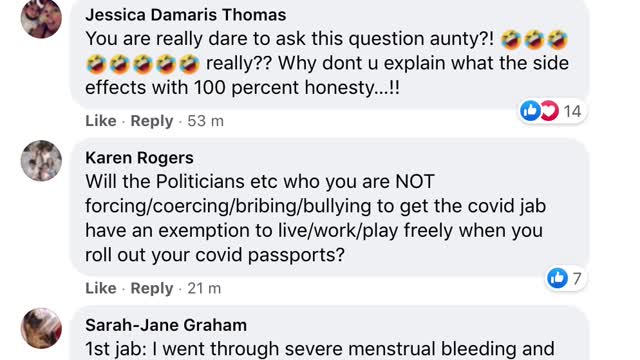 Fb comments from Jacinda Ardern post 26 September 2021