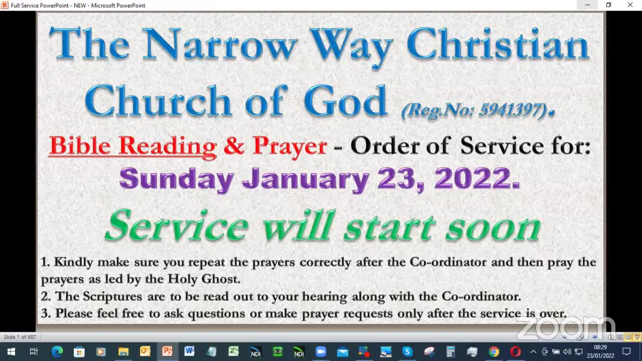 The Narrow Way Christian Church of God - Sunday Service - 23/01/22