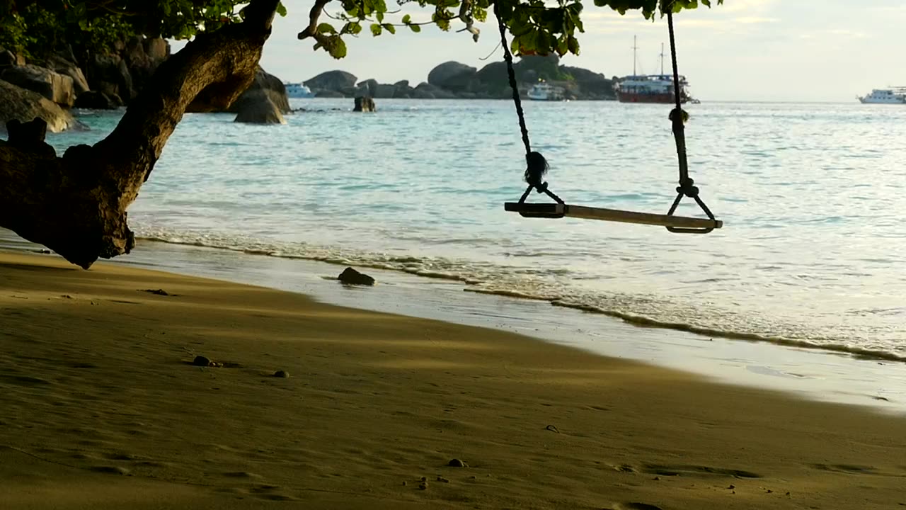 Serenity Unleashed: Rope Swing Bliss on the Beach at Sunset