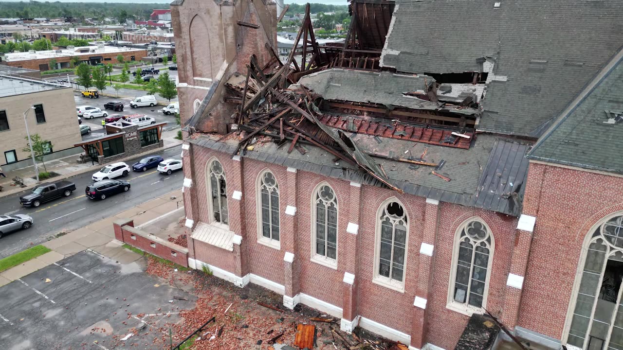 Aerial video shows tornado damage in Rome, New York.mp4