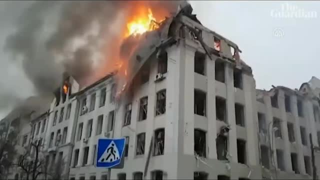 Kharkiv administrative buildings on fire after Russian missile strike