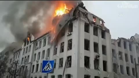 Kharkiv administrative buildings on fire after Russian missile strike