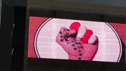 Giant Screen Plays Communist Fist Propaganda Outside the CIA