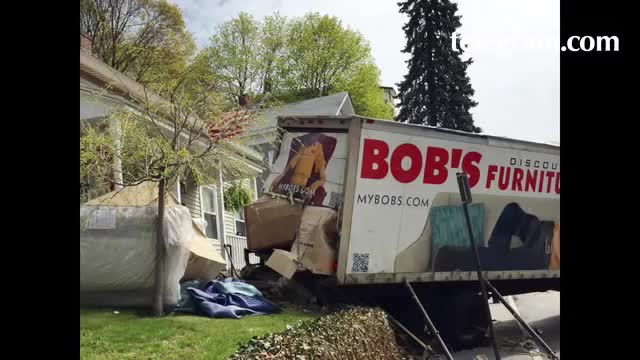 Surveillance video: Furniture truck accident in Worcester