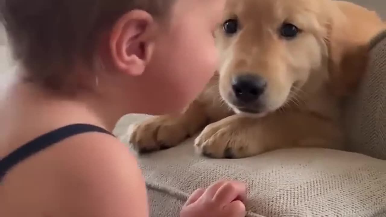 Baby kisses puppy! Cute💯😍