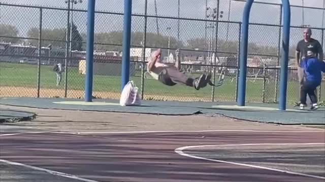 Cool grandpa flipped off the swing!