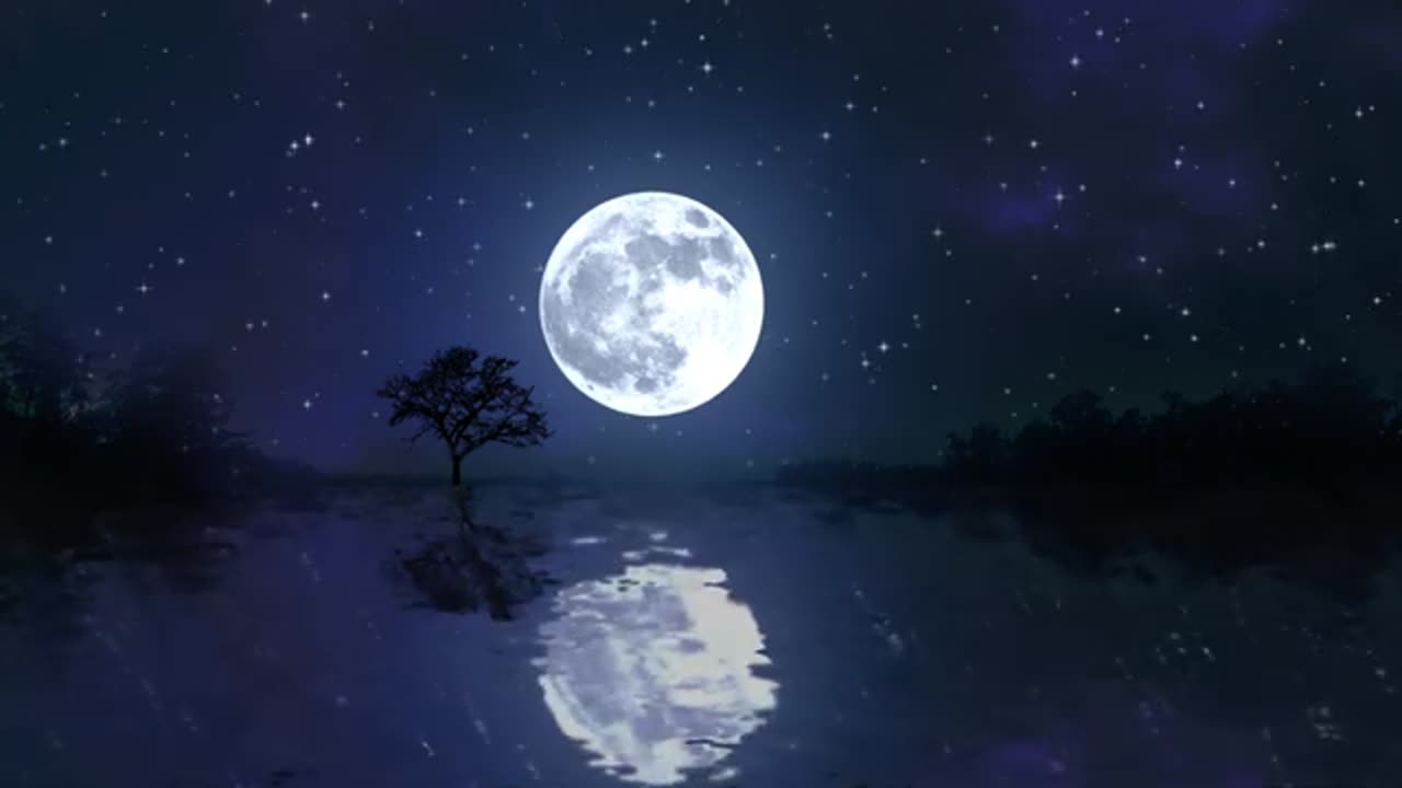 Night moon reflection on water 3d animated nature background video,No Copyright || stock footage