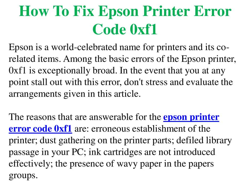 Steps To Troubleshoot Epson Error Code 0xf1