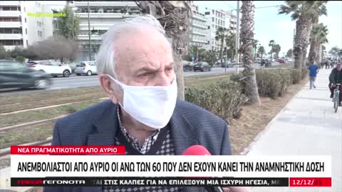 Ανεμβολίαστοι θα θεωρούνται από 13/Δεκ/21 οι άνω των 60 ετών που δεν έχουν κάνει την τρίτη δόση
