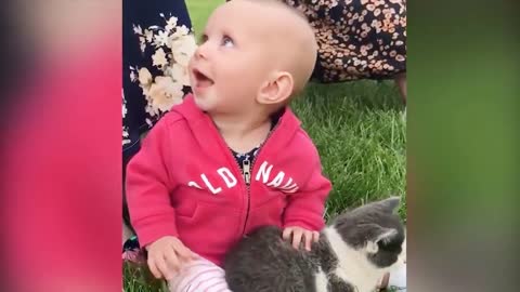 Baby and cat funny moment