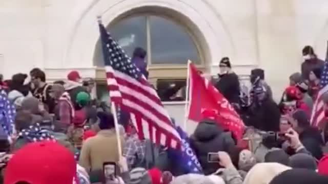 Trump Supporters BOOING (what they believe to be) ANTIFA breaking into the Capitol Building!