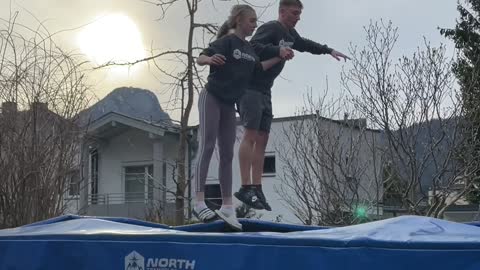 Tandem Trampoline Trick Falls Flat