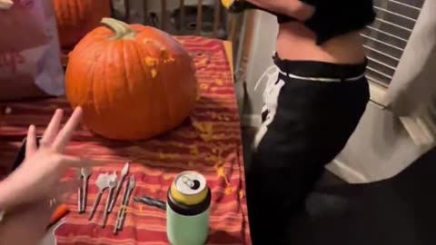 Girl Uses Drill to Carve Pumpkin: Halloween Hack!