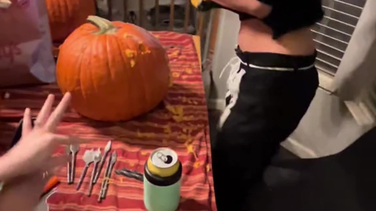 Girl Uses Drill to Carve Pumpkin: Halloween Hack!