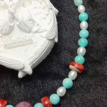 Natural turquoise red spiny oyster pearl and purple Prehnite pendant necklace Colorful Beaded