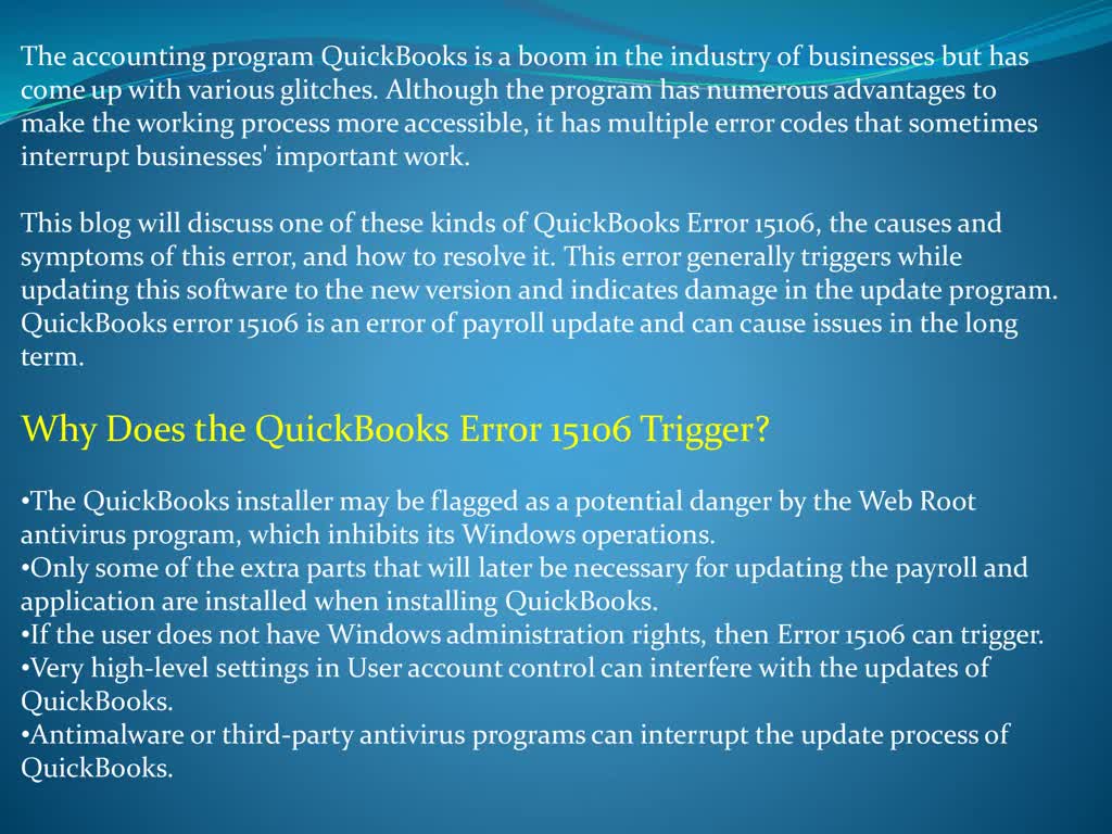 How to fix QuickBooks Error 15106?