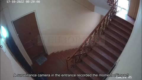 A surveillance camera in the entrance recorded the moment when a kamikaze drone struck a residentia