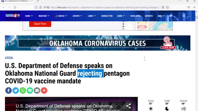 Guarda Nacional de Oklahoma rejeitando o mandato da vacina do pentágono COVID-19