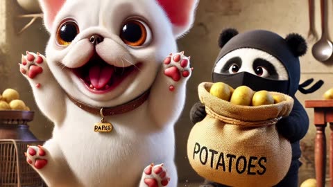 Frenchie Puppy and Panda Cub Want French Fries! Adorable Snack Time Moments