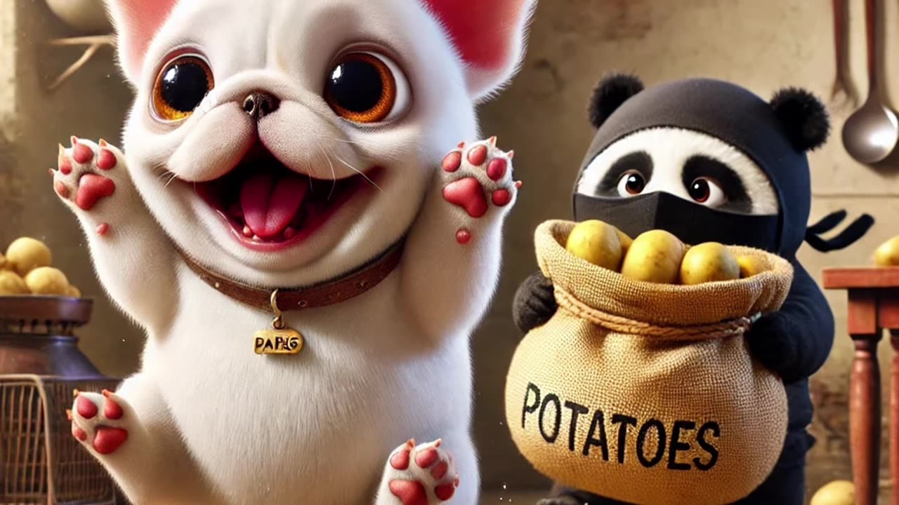 Frenchie Puppy and Panda Cub Want French Fries! Adorable Snack Time Moments