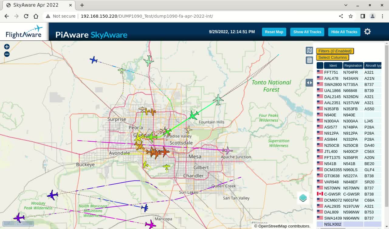 Sept 26th 2022 time lapsed phoenix air traffik with piaware and linux