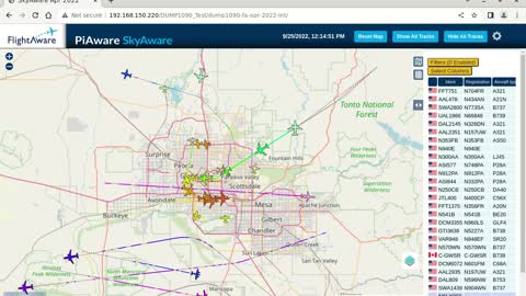 Sept 26th 2022 time lapsed phoenix air traffik with piaware and linux