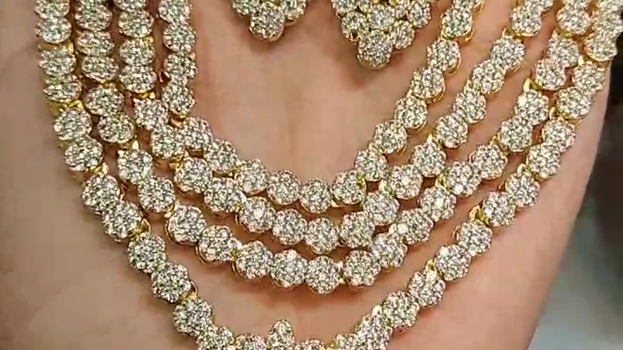 Indian ad diamond 4line mala with earring set