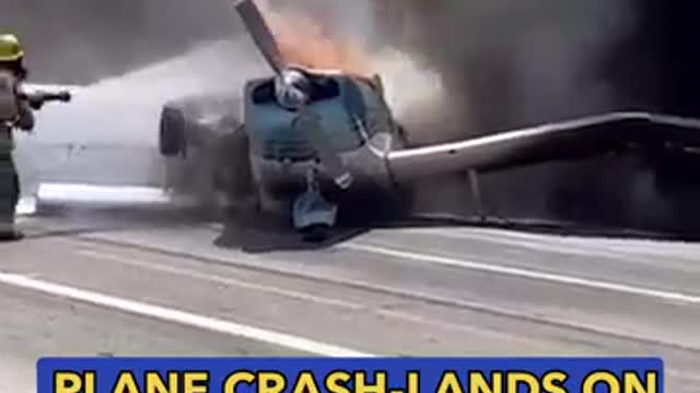 Plane crash lands on California free way