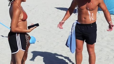 Prank gone rong on beach girl