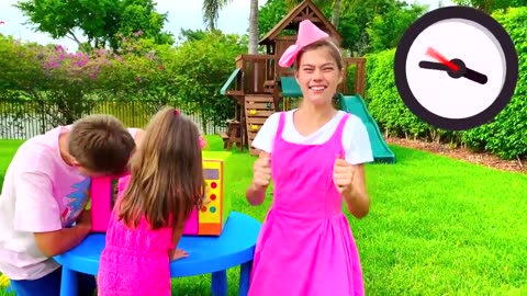 Nastya, Artem and Mia Playing with Microwave Toy