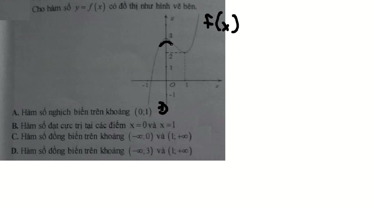 Nhận định đúng/sai: Hàm số y=f(x) có đồ thị như hình vẽ bên