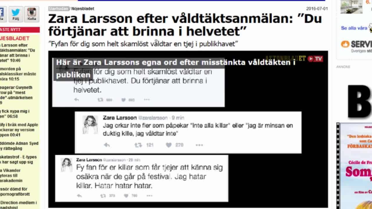 Aftonbladet & Expressen ägda om näthatande Zara Larsson