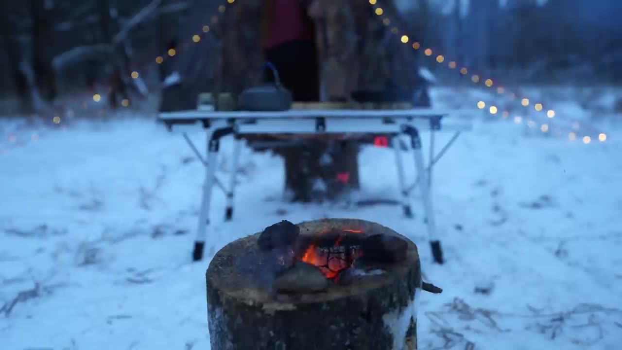 Winter SOLO camping in a HOT tent along the river ASMR - 2024 Jan