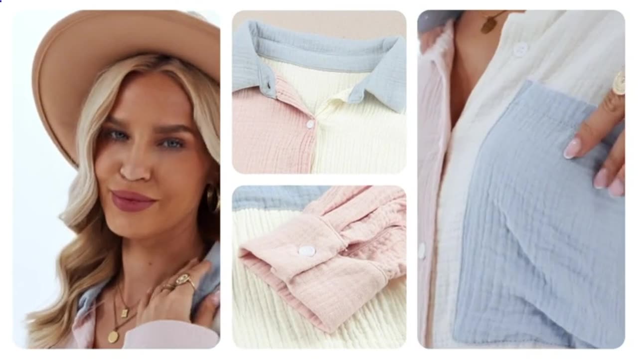 Dokotoo Womens Color Block Button Down Shirts - Stylish and Oversized Boyfriend Blouses Tops