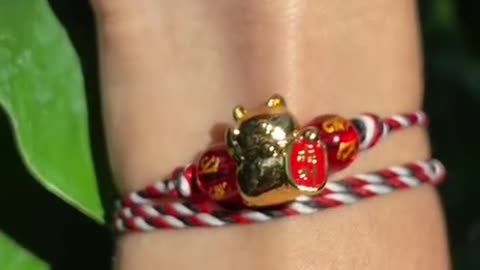 Original Bali Red Agate Lucky Cat Charm Bracelet for Prosperity and Protection