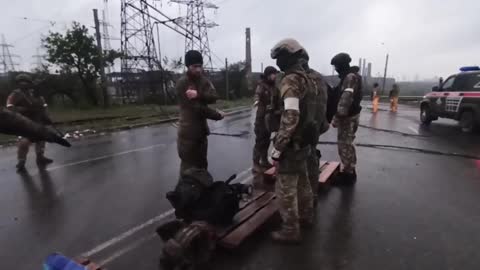 Another group of Azov surrendering at Azovstal