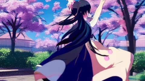 Beautiful anime girls dancing in the garden