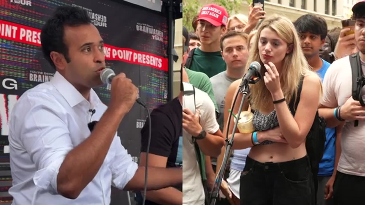 CHARLIE KIRK AND VIVECK RAMASWAMAY Girl Tries to Subtly Flash Charlie Kirk