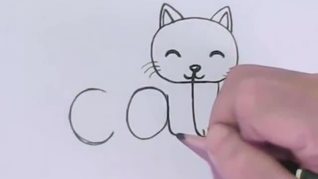 How to draw words into a Cartoon Cat! Woordtoons Easy Step-By-Step for kids!