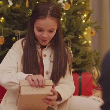 Young Girl Surprised With Her Christmas Gifts